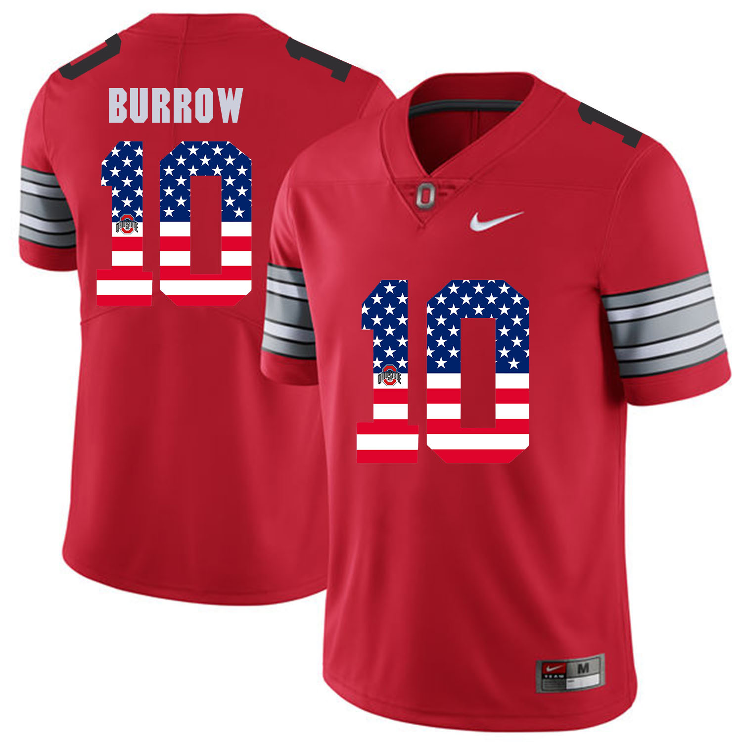 Men Ohio State 10 Burrow Red Flag Customized NCAA Jerseys